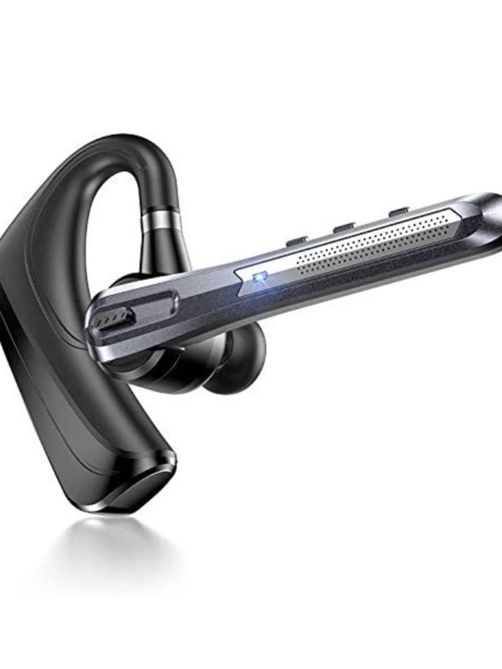 Black Bluetooth Earhook Headset with Silver Accents
